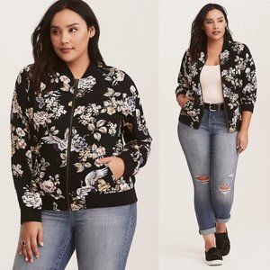 Torrid Black Floral Twill Bomber Jacket